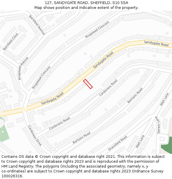 127, SANDYGATE ROAD, SHEFFIELD, S10 5SA: Location map and indicative extent of plot