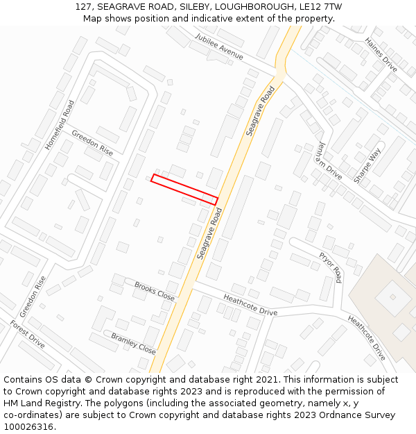 127, SEAGRAVE ROAD, SILEBY, LOUGHBOROUGH, LE12 7TW: Location map and indicative extent of plot