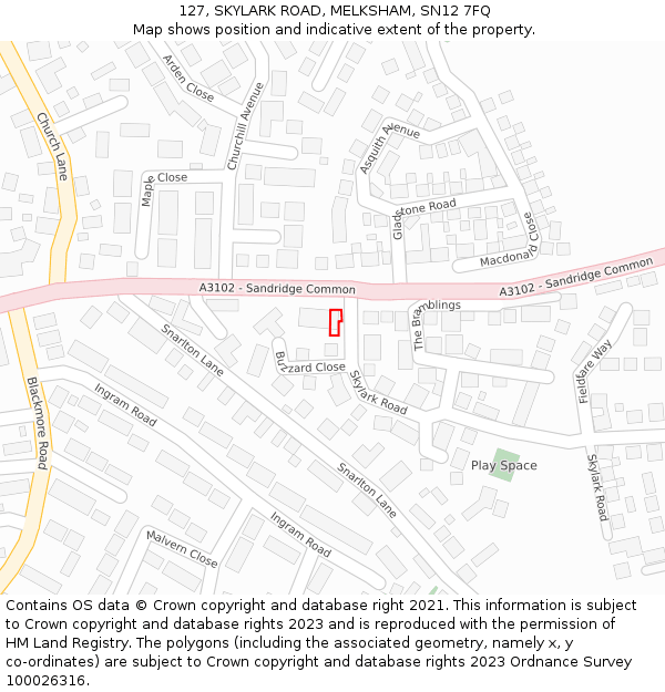 127, SKYLARK ROAD, MELKSHAM, SN12 7FQ: Location map and indicative extent of plot