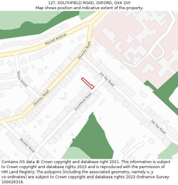 127, SOUTHFIELD ROAD, OXFORD, OX4 1NY: Location map and indicative extent of plot