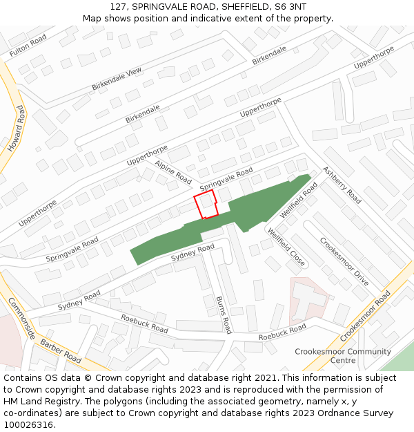 127, SPRINGVALE ROAD, SHEFFIELD, S6 3NT: Location map and indicative extent of plot