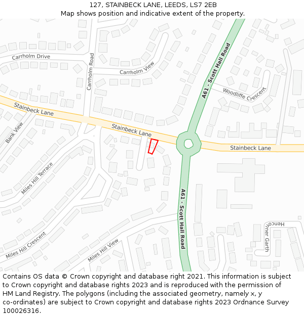 127, STAINBECK LANE, LEEDS, LS7 2EB: Location map and indicative extent of plot