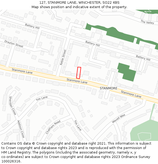 127, STANMORE LANE, WINCHESTER, SO22 4BS: Location map and indicative extent of plot