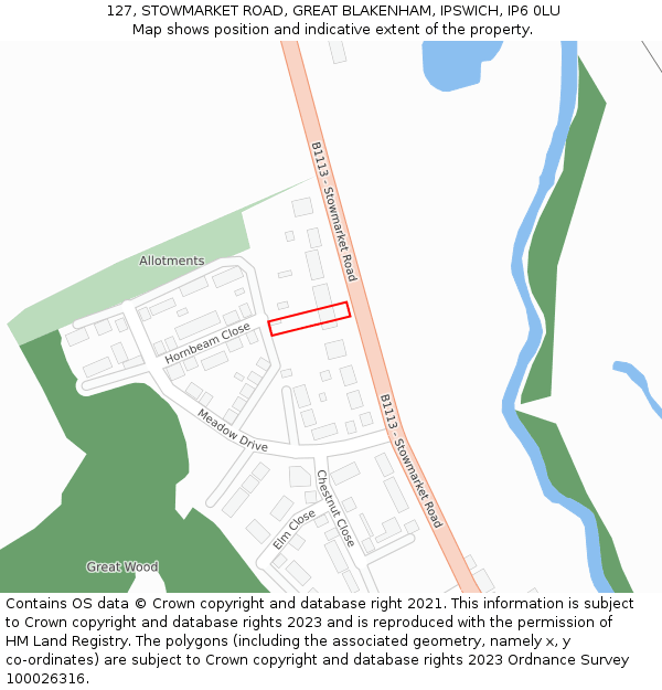 127, STOWMARKET ROAD, GREAT BLAKENHAM, IPSWICH, IP6 0LU: Location map and indicative extent of plot