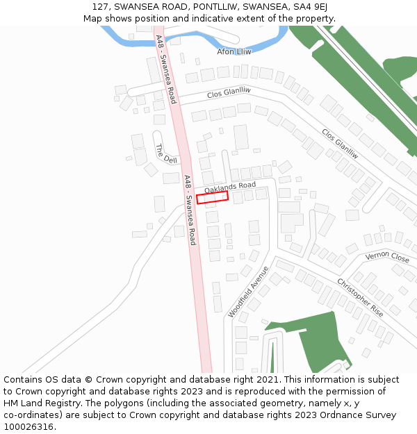 127, SWANSEA ROAD, PONTLLIW, SWANSEA, SA4 9EJ: Location map and indicative extent of plot