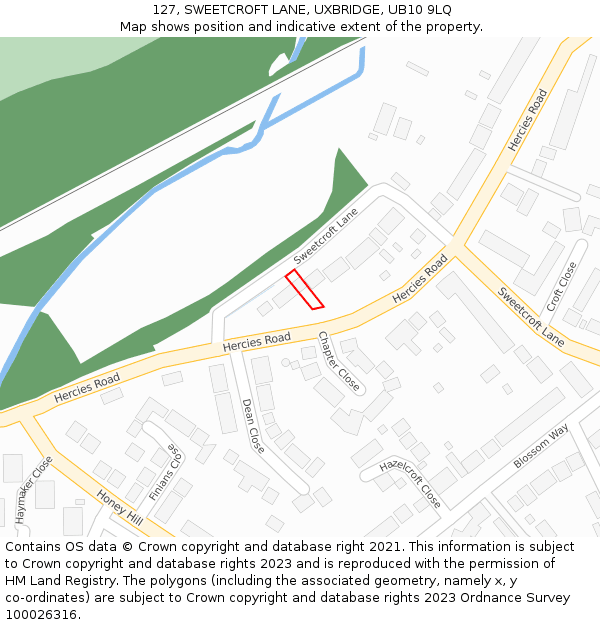 127, SWEETCROFT LANE, UXBRIDGE, UB10 9LQ: Location map and indicative extent of plot