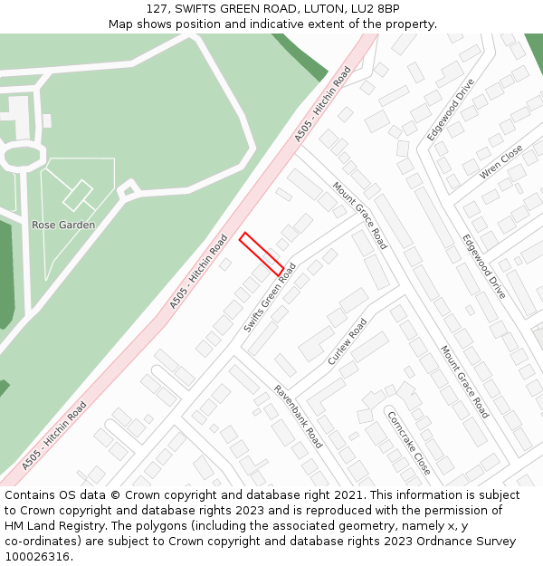 127, SWIFTS GREEN ROAD, LUTON, LU2 8BP: Location map and indicative extent of plot