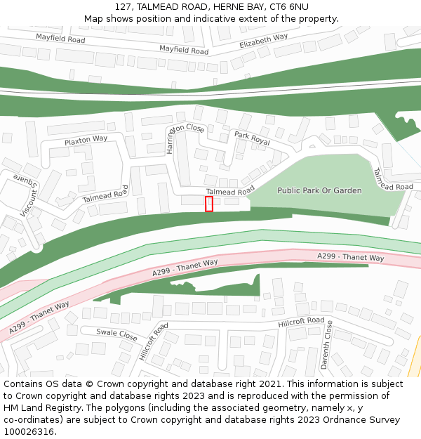 127, TALMEAD ROAD, HERNE BAY, CT6 6NU: Location map and indicative extent of plot