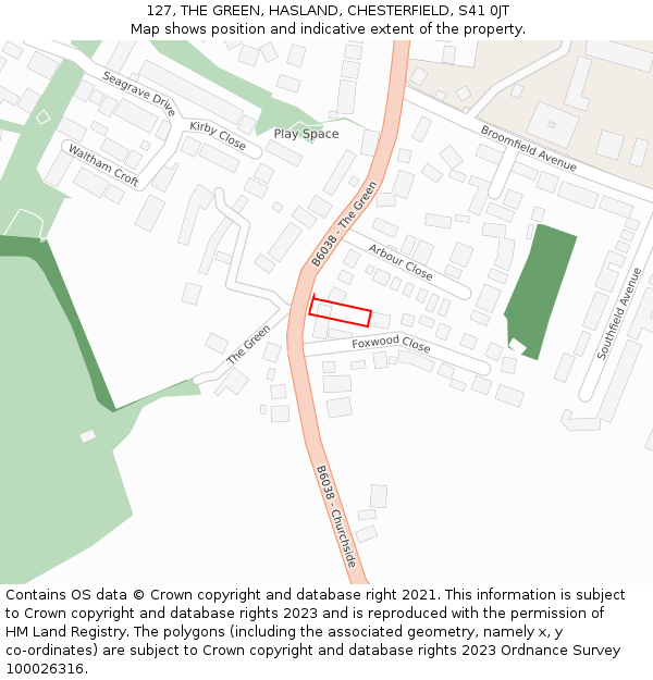 127, THE GREEN, HASLAND, CHESTERFIELD, S41 0JT: Location map and indicative extent of plot