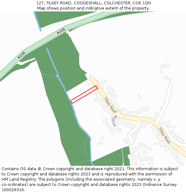 127, TILKEY ROAD, COGGESHALL, COLCHESTER, CO6 1QN: Location map and indicative extent of plot