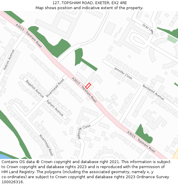 127, TOPSHAM ROAD, EXETER, EX2 4RE: Location map and indicative extent of plot