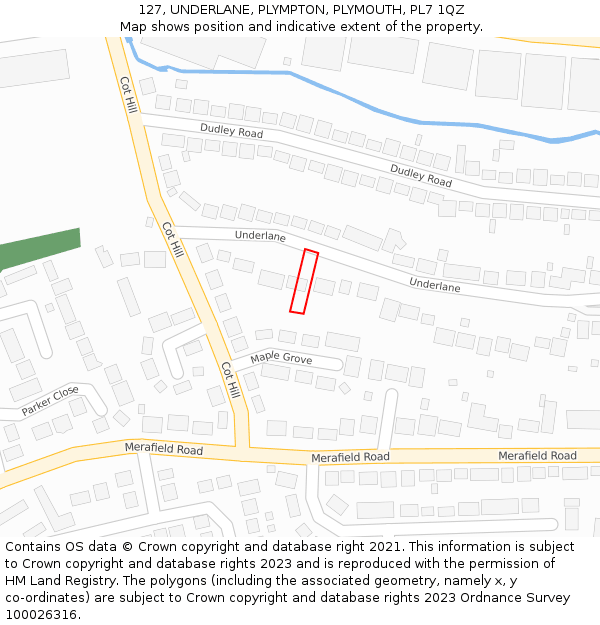 127, UNDERLANE, PLYMPTON, PLYMOUTH, PL7 1QZ: Location map and indicative extent of plot