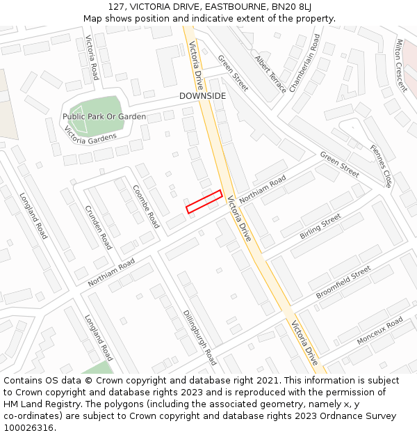 127, VICTORIA DRIVE, EASTBOURNE, BN20 8LJ: Location map and indicative extent of plot