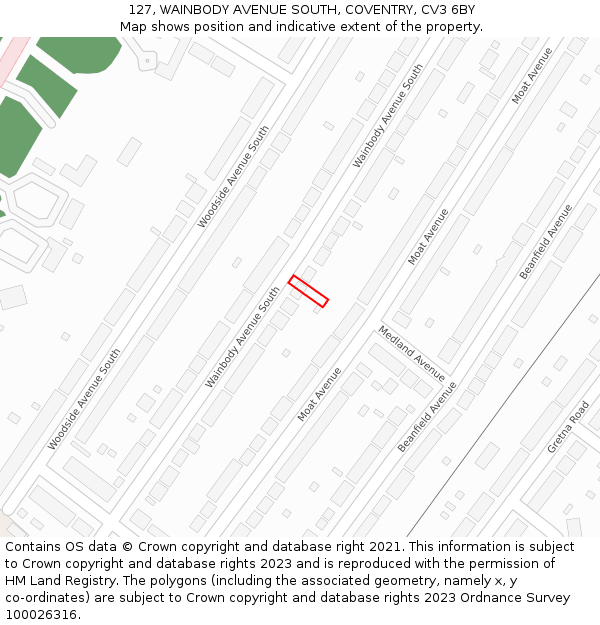 127, WAINBODY AVENUE SOUTH, COVENTRY, CV3 6BY: Location map and indicative extent of plot