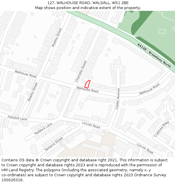 127, WALHOUSE ROAD, WALSALL, WS1 2BE: Location map and indicative extent of plot
