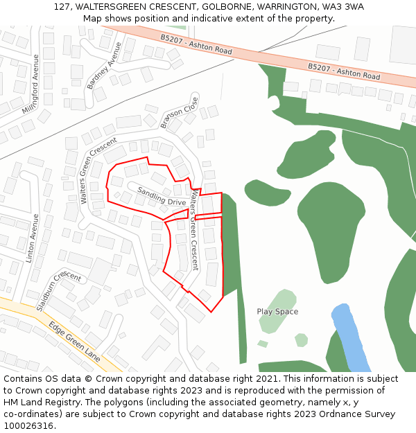 127, WALTERSGREEN CRESCENT, GOLBORNE, WARRINGTON, WA3 3WA: Location map and indicative extent of plot