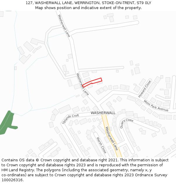 127, WASHERWALL LANE, WERRINGTON, STOKE-ON-TRENT, ST9 0LY: Location map and indicative extent of plot