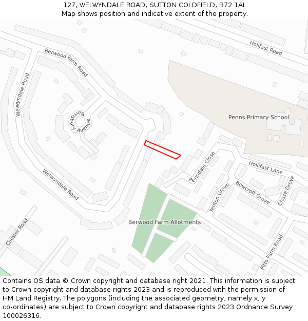 127, WELWYNDALE ROAD, SUTTON COLDFIELD, B72 1AL: Location map and indicative extent of plot