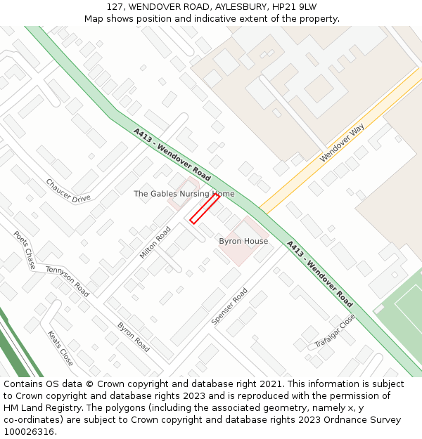 127, WENDOVER ROAD, AYLESBURY, HP21 9LW: Location map and indicative extent of plot