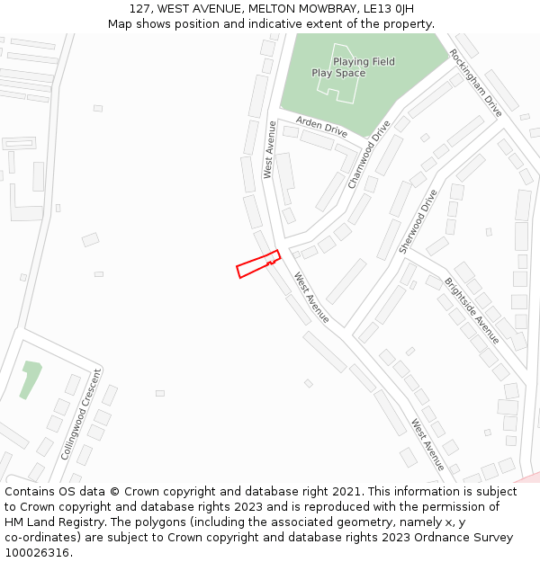 127, WEST AVENUE, MELTON MOWBRAY, LE13 0JH: Location map and indicative extent of plot