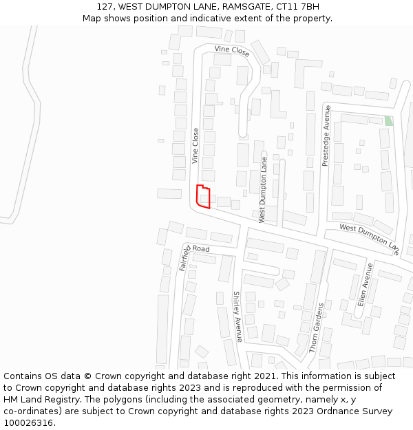 127, WEST DUMPTON LANE, RAMSGATE, CT11 7BH: Location map and indicative extent of plot