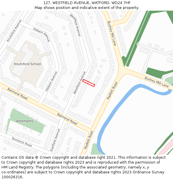 127, WESTFIELD AVENUE, WATFORD, WD24 7HF: Location map and indicative extent of plot