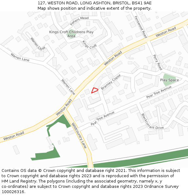 127, WESTON ROAD, LONG ASHTON, BRISTOL, BS41 9AE: Location map and indicative extent of plot