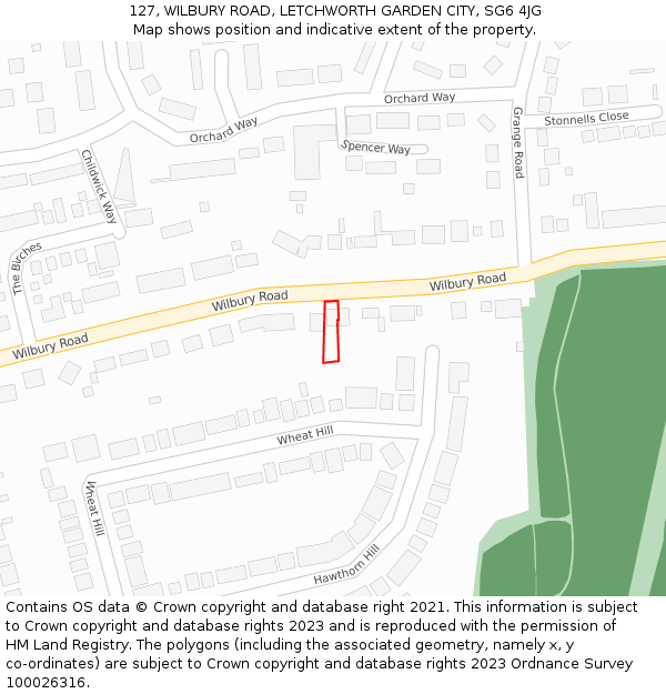 127, WILBURY ROAD, LETCHWORTH GARDEN CITY, SG6 4JG: Location map and indicative extent of plot