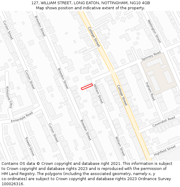 127, WILLIAM STREET, LONG EATON, NOTTINGHAM, NG10 4GB: Location map and indicative extent of plot