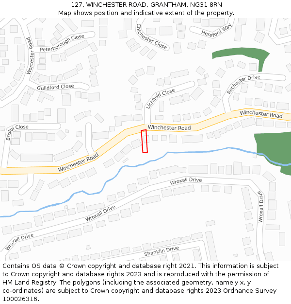 127, WINCHESTER ROAD, GRANTHAM, NG31 8RN: Location map and indicative extent of plot