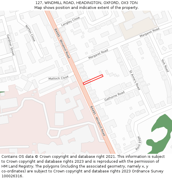 127, WINDMILL ROAD, HEADINGTON, OXFORD, OX3 7DN: Location map and indicative extent of plot