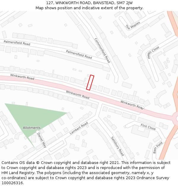 127, WINKWORTH ROAD, BANSTEAD, SM7 2JW: Location map and indicative extent of plot