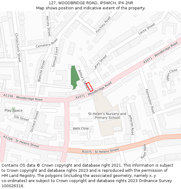 127, WOODBRIDGE ROAD, IPSWICH, IP4 2NR: Location map and indicative extent of plot