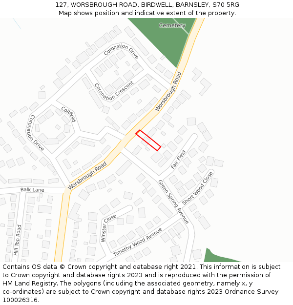 127, WORSBROUGH ROAD, BIRDWELL, BARNSLEY, S70 5RG: Location map and indicative extent of plot