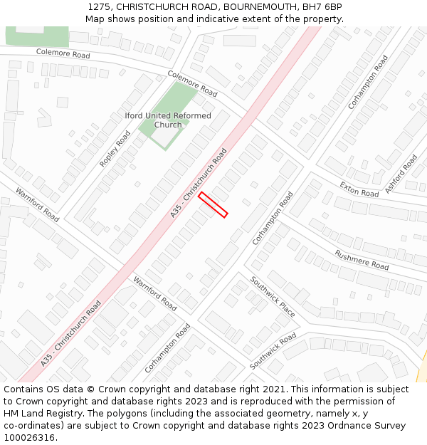 1275, CHRISTCHURCH ROAD, BOURNEMOUTH, BH7 6BP: Location map and indicative extent of plot