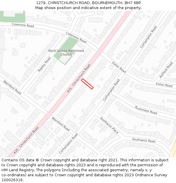 1279, CHRISTCHURCH ROAD, BOURNEMOUTH, BH7 6BP: Location map and indicative extent of plot