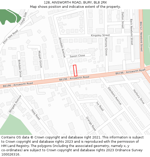 128, AINSWORTH ROAD, BURY, BL8 2RX: Location map and indicative extent of plot