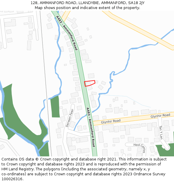 128, AMMANFORD ROAD, LLANDYBIE, AMMANFORD, SA18 2JY: Location map and indicative extent of plot