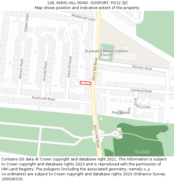 128, ANNS HILL ROAD, GOSPORT, PO12 3JZ: Location map and indicative extent of plot