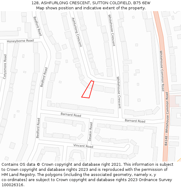 128, ASHFURLONG CRESCENT, SUTTON COLDFIELD, B75 6EW: Location map and indicative extent of plot