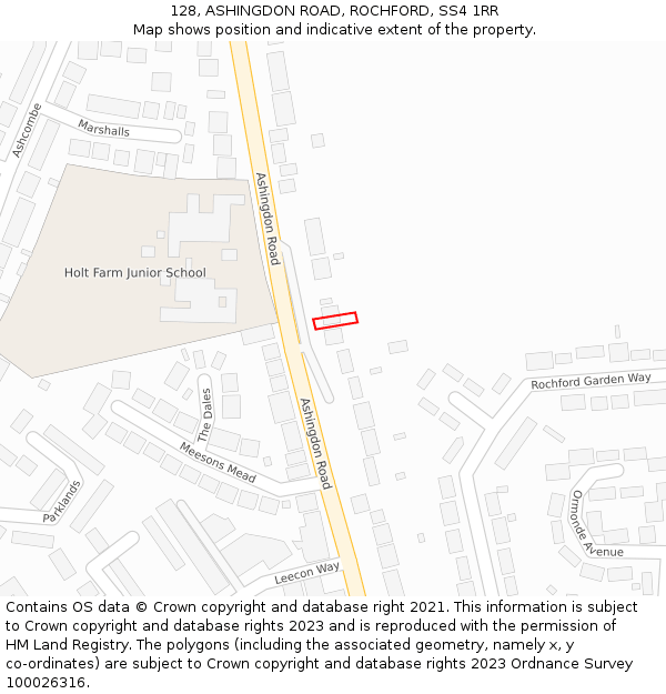 128, ASHINGDON ROAD, ROCHFORD, SS4 1RR: Location map and indicative extent of plot