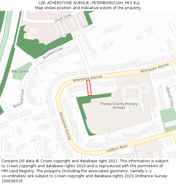 128, ATHERSTONE AVENUE, PETERBOROUGH, PE3 9UJ: Location map and indicative extent of plot