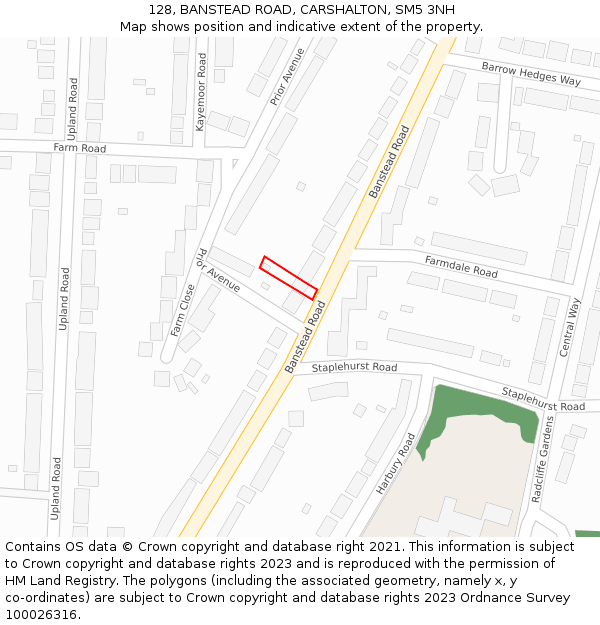 128, BANSTEAD ROAD, CARSHALTON, SM5 3NH: Location map and indicative extent of plot