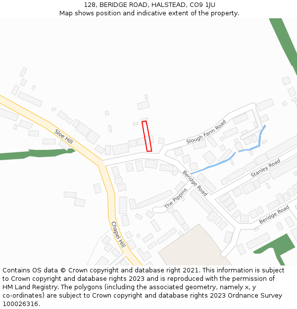 128, BERIDGE ROAD, HALSTEAD, CO9 1JU: Location map and indicative extent of plot