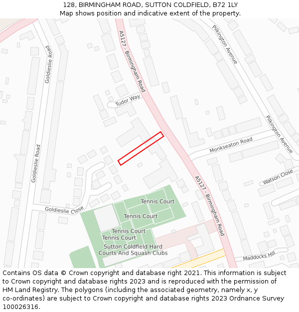 128, BIRMINGHAM ROAD, SUTTON COLDFIELD, B72 1LY: Location map and indicative extent of plot
