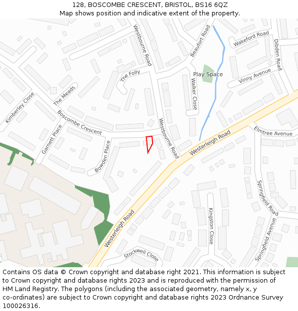 128, BOSCOMBE CRESCENT, BRISTOL, BS16 6QZ: Location map and indicative extent of plot