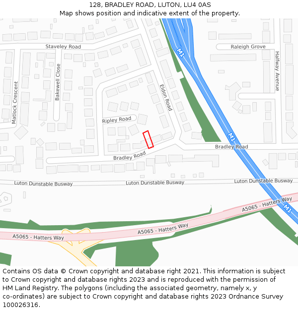 128, BRADLEY ROAD, LUTON, LU4 0AS: Location map and indicative extent of plot