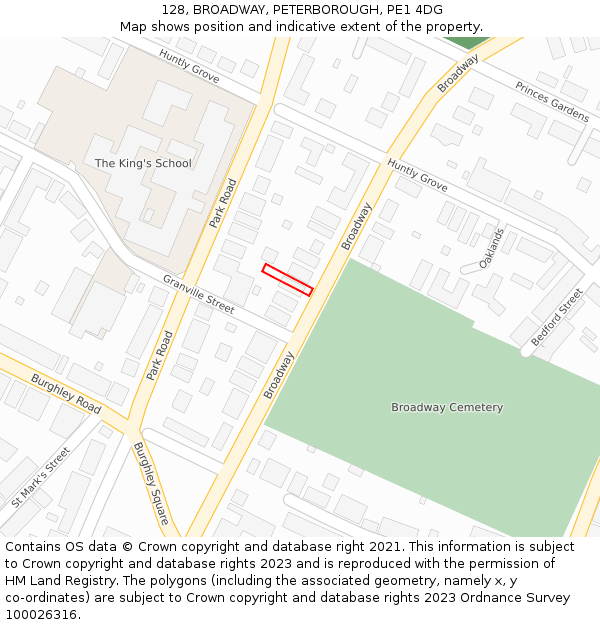 128, BROADWAY, PETERBOROUGH, PE1 4DG: Location map and indicative extent of plot