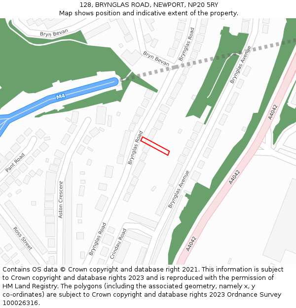 128, BRYNGLAS ROAD, NEWPORT, NP20 5RY: Location map and indicative extent of plot