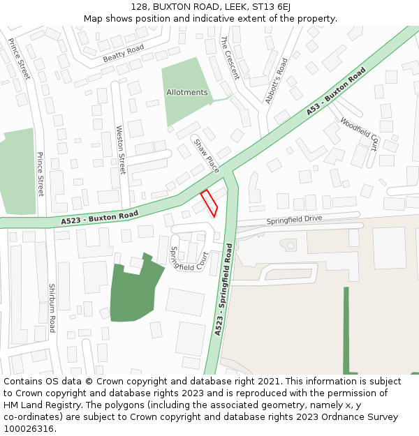 128, BUXTON ROAD, LEEK, ST13 6EJ: Location map and indicative extent of plot